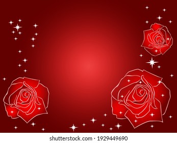 Romantic postcard with roses with roses and stars in red and white colors
