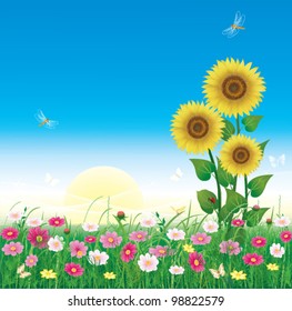 romantic postcard with a sunflowers