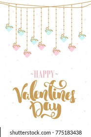 Romantic postcard with Valentine's Day. Elements and text. Vector illustration.