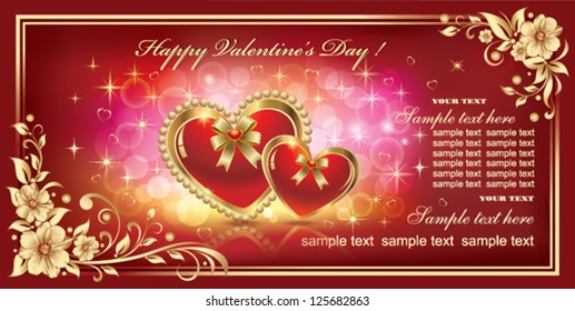 romantic postcard for Valentine's Day over red background