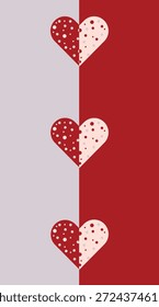 Cartaz romântico com coração decorativo em tons vermelhos e brancos. Perfeito para projetos de Dia dos Namorados, cartão de presente, fundos com tema de amor, cartões de felicitações, papéis de parede móveis, papel de embrulho,