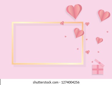 Romantic poster frame decoration with hearts and frame for Happy Valentines Day greeting card or Wedding invitation. Vector of pastel sweet tone color template. Love, e-card, banner.