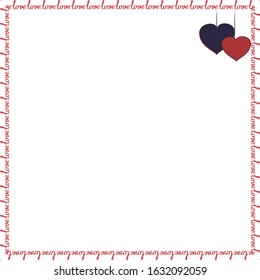 Romantic poster frame decoration with hearts and frame for Happy Valentines Day greeting card or Wedding invitation. Vector border template.