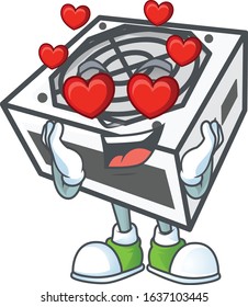 A romantic power supply unit white color cartoon mascot design style
