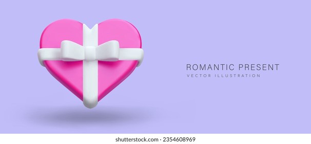 Romantic present. Manifestation of love, attention. Surprise in beautiful package. Gift for wedding anniversary. Store advertisement. Valentine Day poster