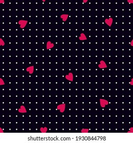 Romantic print with hearts and dots. Seamless pattern inspired by vintage design. Template for plaids, shirts, napkins, dresses and others.