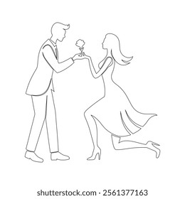 Romantic Proposal Couple - Continuous One Line Drawing Vector Illustration