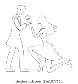 Romantic Proposal Couple - Continuous One Line Drawing Vector Illustration