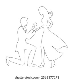 Romantic Proposal Couple - Continuous One Line Drawing Vector Illustration