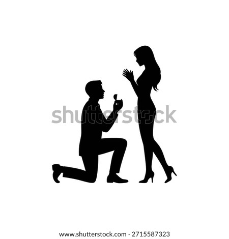 A romantic proposal scene showing a couple in silhouette form