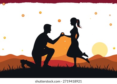 Saudação romântica do dia da proposta com silhueta do casal