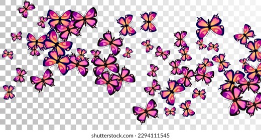 Romantic purple butterflies flying vector illustration. Spring beautiful moths. Decorative butterflies flying girly wallpaper. Gentle wings insects patten. Nature creatures.