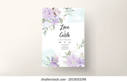 Romantic purple floral wedding invitation card template