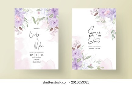 Romantic purple floral wedding invitation card template