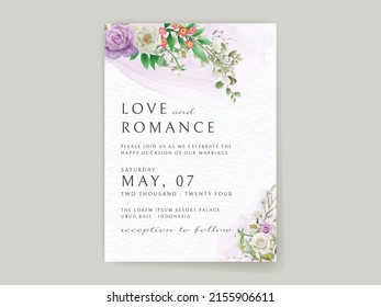 Romantic purple flowers wedding invitation card