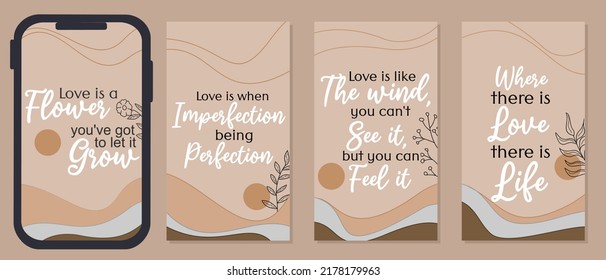 romantic quote templates for social media stories. brown aesthetic design. simple and natural background
