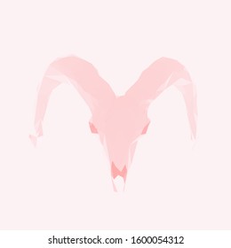 Romantic Ram Skull on Pink Background. Low Poly Valentines Vector 3D Rendering