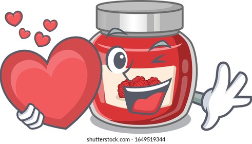 Caricatura romántica de frambuesa sosteniendo un corazón