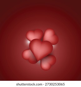A romantic red background with 3d heart's, copy space for ideal romantic design, love concepts, wedding promotion, social media post templates, love themed marketing design, Minimal design with smooth gradient, vector