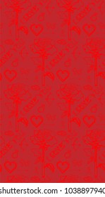 Romantic red Background created from love symbols drawn by a line