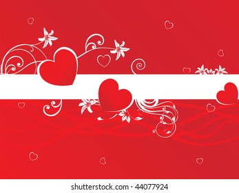 fondo rojo romántico con rayas de curva, corazón de patrón floral