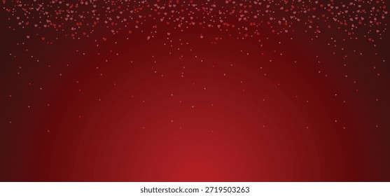 Fondo rojo romántico con confeti de corazón que cae y luces brillantes; Abstractas fondo de amor de lujo para Anuncios de San Valentín, invitaciones de Boda y pósters de aniversario