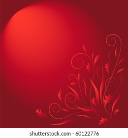 Romantic red background with plants.