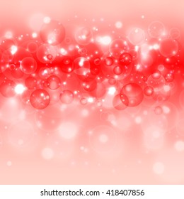 Romantic red bokeh with shining circles . Defocused background. Vector.