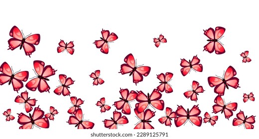 Papel de fondo vectorial abstracto de mariposas rojas románticas. Bellas polillas de primavera. Las mariposas silvestres abstraen la ilustración de las niñas. Las alas tender los insectos patten. Seres naturales.