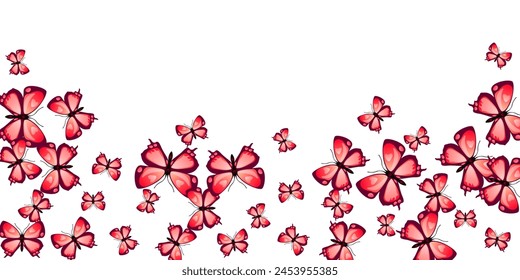 Romantic red butterflies abstract vector background. Summer pretty moths. Simple butterflies abstract baby illustration. Delicate wings insects patten. Garden beings.