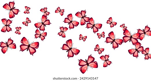 Romantic red butterflies cartoon vector background. Spring colorful insects. Fancy butterflies cartoon children wallpaper. Tender wings moths patten. Nature creatures.