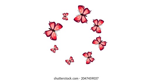 Romantic red butterflies flying vector background. Spring vivid insects. Simple butterflies flying children wallpaper. Tender wings moths graphic design. Tropical beings.