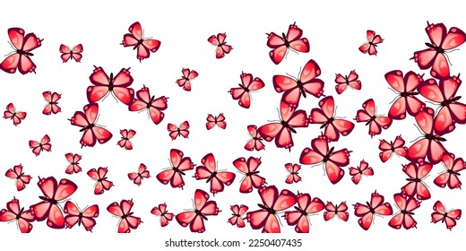 Romantic red butterflies flying vector background. Spring little insects. Detailed butterflies flying children illustration. Gentle wings moths graphic design. Fragile beings.