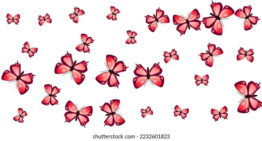 Romantic red butterflies isolated vector illustration. Spring pretty insects. Simple butterflies isolated fantasy wallpaper. Delicate wings moths graphic design. Tropical creatures.