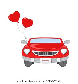 Romantic red car for loving couples.