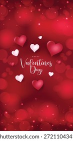 Fundo romântico do Dia dos Namorados vermelho com corações flutuantes, luzes bokeh suaves e tipografia elegante. Perfeito para o amor, casamento, cartões de felicitações e design de férias.