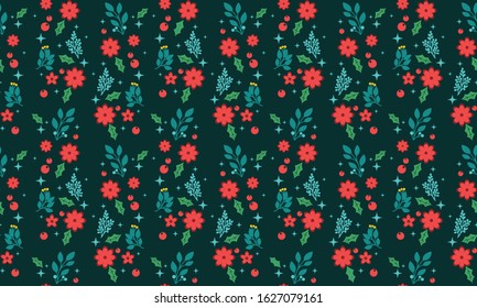 Romantic red flower for Christmas, with modern leaf and floral pattern decor.