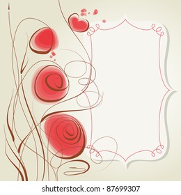 Romantic red flowers and frame for text vector illustration