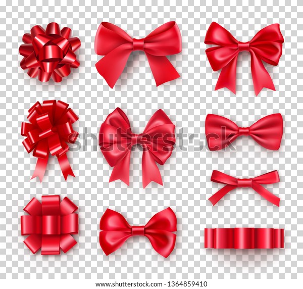 Romantic Red Gift Bows Ribbons Realistic Stock Vector Royalty