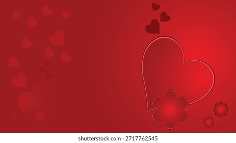 Fondo de corazón rojo romántico con flores de resplandor suave y Formas de amor flotantes ideal para tarjetas de boda de San Valentín carteles Anuncios cabeceras de redes sociales y diseños de celebración