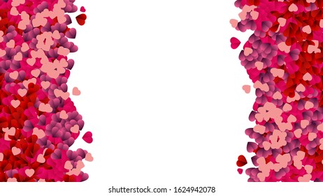 Romantic red heart background. Vector illustration for holiday design. Many flying hearts on white background. For wedding card, valentine's day greetings, lovely frame.