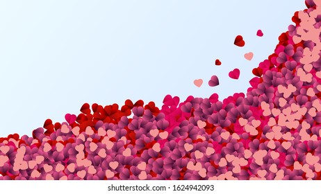 Romantic red heart background. Vector illustration for holiday design. Many flying hearts on blue background. For wedding card, valentine's day greetings, lovely frame