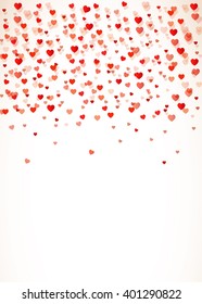 Romantic red heart background. Vector illustration for holiday design. Many flying hearts on white background. For wedding card, valentine's day