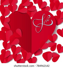 Romantic red heart background. Vector illustration for holiday design. For wedding card, valentine's day greetings, lovely frame. eps10