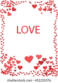 Romantic red heart background. For wedding card, valentine's day greetings, lovely frame. Holiday design. Many flying hearts on white background