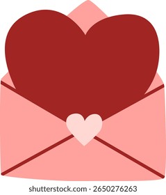 Romantic Red Heart Emerging from Pink Envelope Vector Illustration