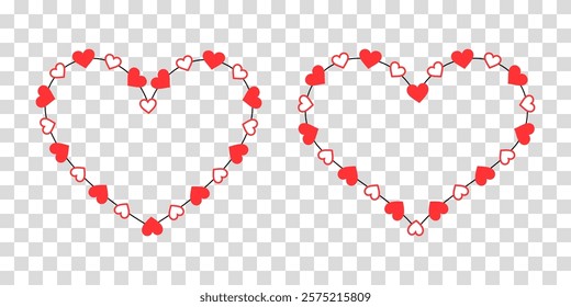 Romantic Red Heart Garlands: Vector Seamless Pattern with Hanging Heart Borders for Valentine’s Day, Weddings, and Anniversaries. Perfect for Invitations, Banners, Cards, Posters, and Scrapbooking