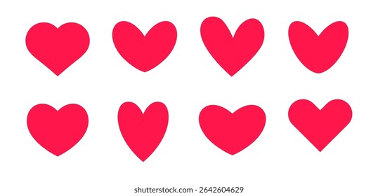 Romantic Red Heart Icon Set for Valentines Day, love messages, wedding cards, greeting designs, romantic stickers, digital chat, romantic lettering and sweet communication. Vector Illustration
