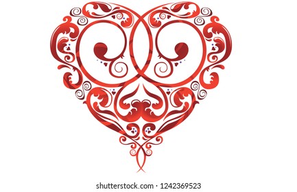 Romantic red heart with interlocking scrolls for Valentine's Day. 