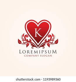 Romantic Red Heart K Letter Logo